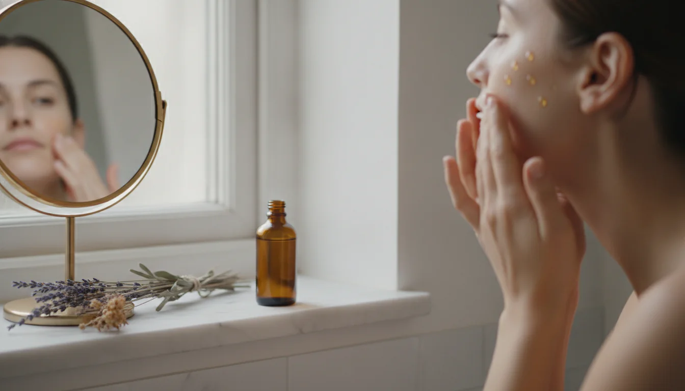 Application d'une huile vegetale de soin sur le visage